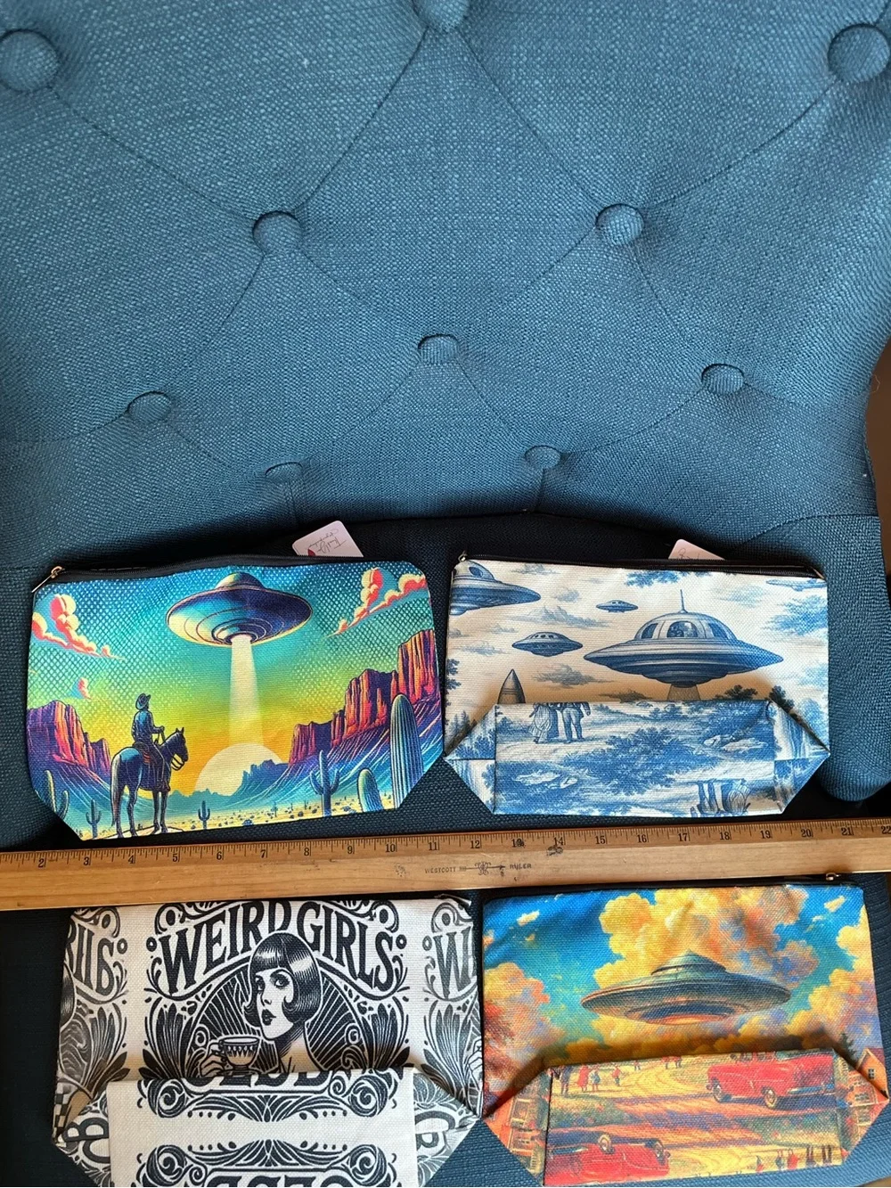 Cosmic UFO Print Zipper Pouch - Blue Multicolor $5 Each Pick 1